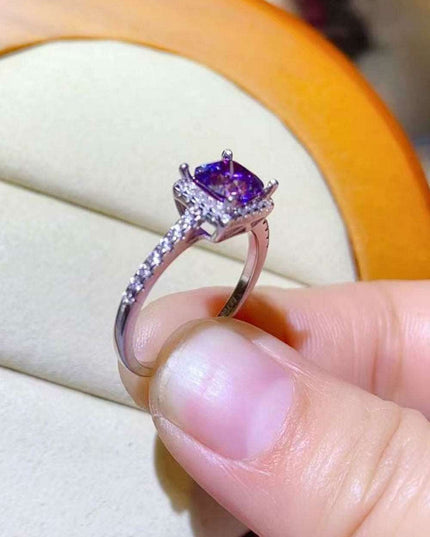 Platinum Square Ring Set with Lab-Diamond and Zircon Accents - Embrace Modern Elegance