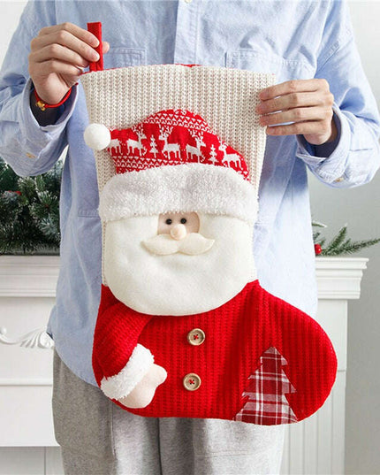 Large Red White Knitted Christmas Stocking Santa Claus Fireplace Decor Socks Xmas Gift Bags Candy Holder Decor For Home