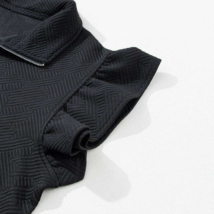 Chic Black Flutter Sleeve Top and Wide-Leg Trousers Ensemble