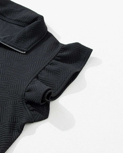 Chic Black Flutter Sleeve Top and Wide-Leg Trousers Ensemble