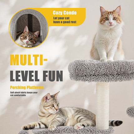 Peekaboo Studio 33" Cat Tree Tower with Scratching Post & Curved Bed