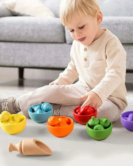 Rainbow Woodland Montessori Educational Toy - Wood & Wool Learning Board