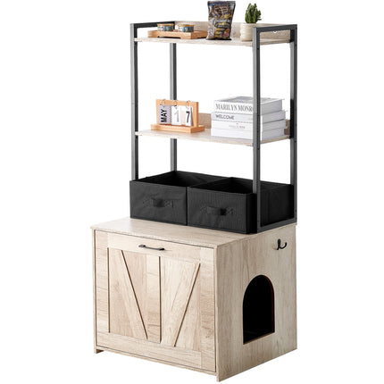 Peekaboo Studio VEVOR Cat Litter Box Enclosure with 2 Shelves & Basket