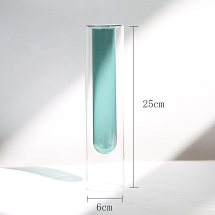 Nordic Double Layer Stained Glass Geometric Vase Lake Green
