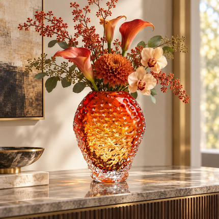 Amber Glass Vase — Handmade Minimalist Polished Finish