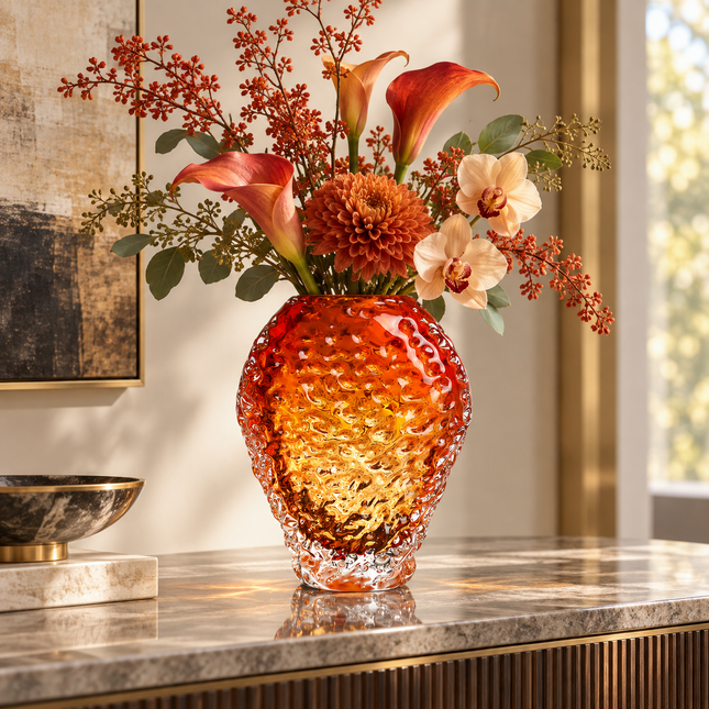 Amber Glass Vase — Handmade Minimalist Polished Finish