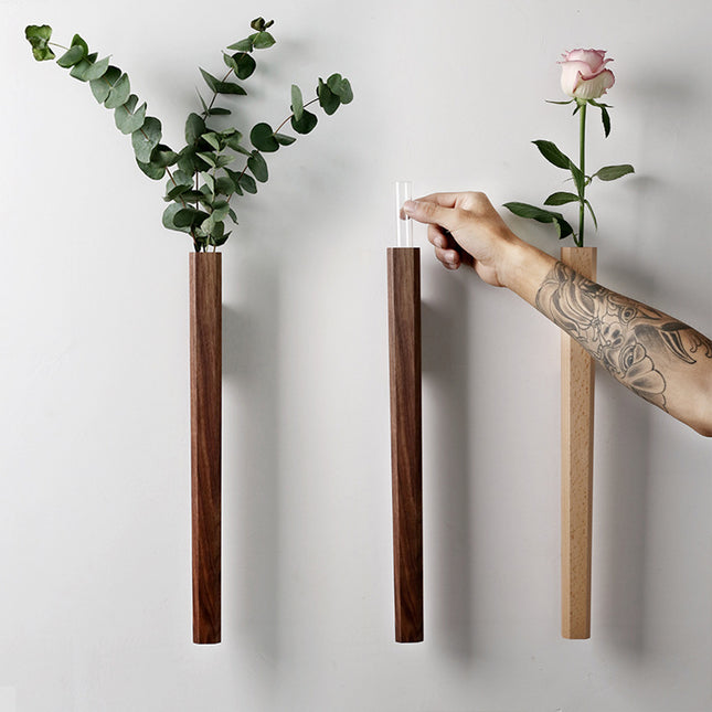 Japanese Style Wall Hanging Wooden Vase Hydroponic Flower Arrangements