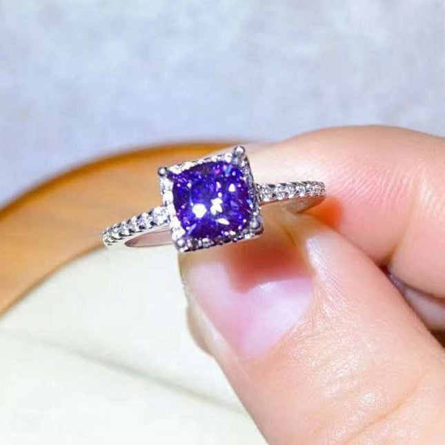 Platinum Square Ring Set with Lab-Diamond and Zircon Accents - Embrace Modern Elegance