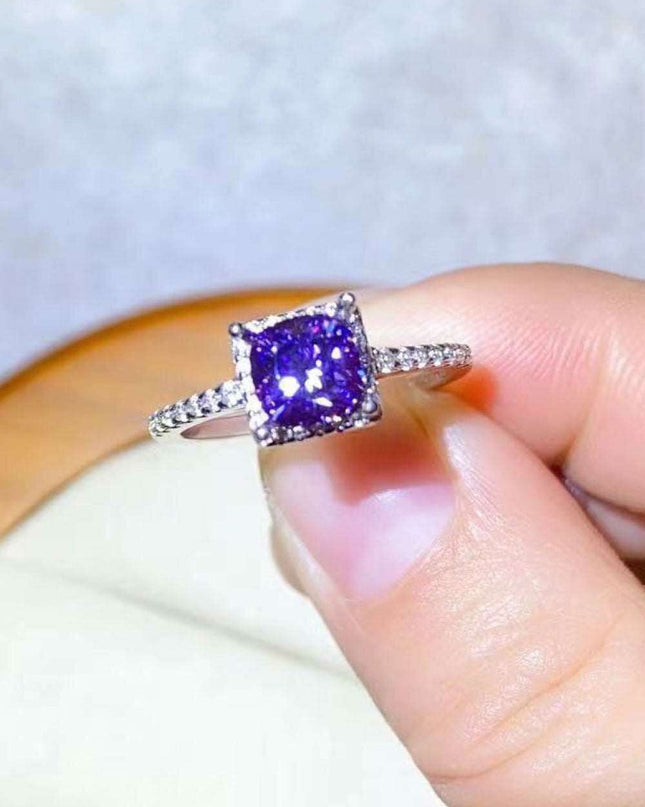 Platinum Square Ring Set with Lab-Diamond and Zircon Accents - Embrace Modern Elegance