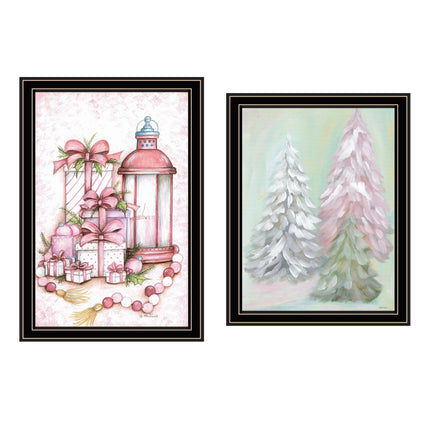 Mary June 2-Piece Pink Candy Land Christmas Tree Wall Art Set, Framed