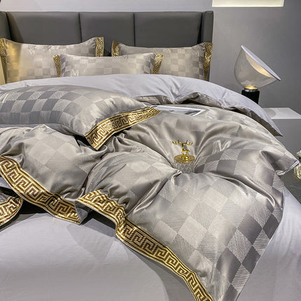 Peekaboo Studio Silk Cotton Fitted Sheet & Quilt Cover Set - Soft & Br