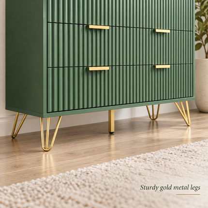 7-Drawer Wide Chest Dresser with Gold Pulls — 47.2” x 15.7” x 31.4”