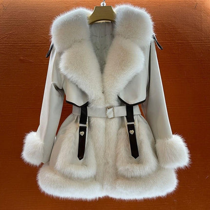 Peekaboo Studio Women's Elegant Big Fur Collar Coat - Warm & Stylish