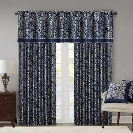 Room & Decor Jacquard Window Valance, Navy, 50x18", Elegant Design