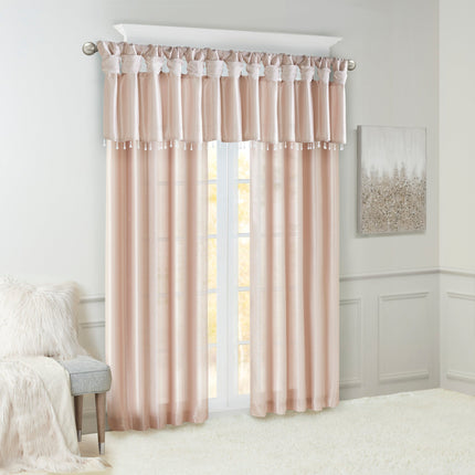 Room and Decor Lightweight Faux Silk Valance with Beads, Blush 50x26