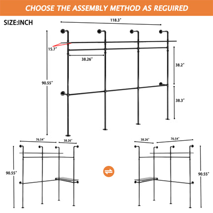 Peekaboo Studio Heavy Duty Industrial Pipe Clothing Rack with LED Ligh