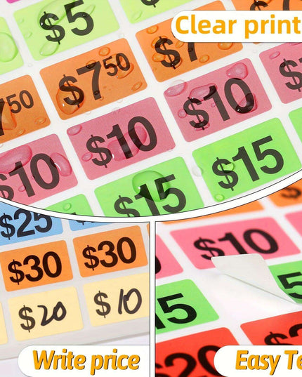 2100 Colorful Polka Dot Self-Stick Pricing Stickers for Yard Sales and Flea Markets, Matte Finish, Fun Rectangular Tags