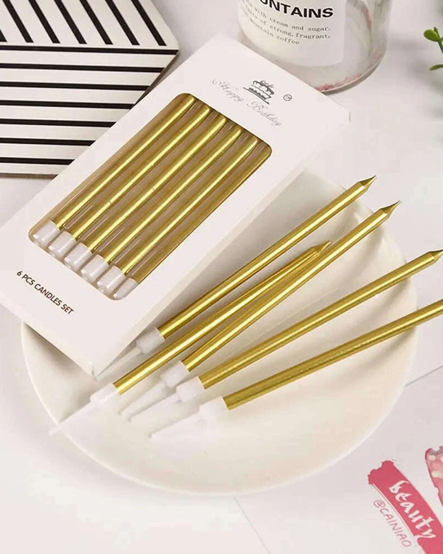 Metallic Birthday Candle Set - 6pcs Chrome Gold & Silver Cake Decorations for Weddings and Baby Showers