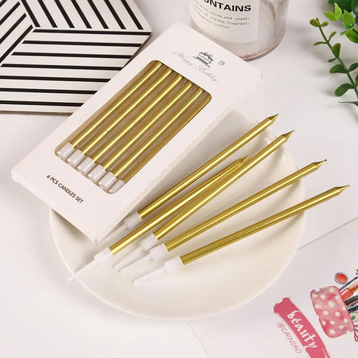 Metallic Birthday Candle Set - 6pcs Chrome Gold & Silver Cake Decorations for Weddings and Baby Showers