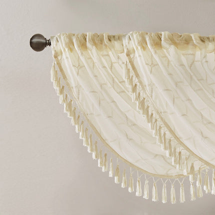 Room and Decor Diamond Sheer Embroidered Waterfall Valance, 38x46