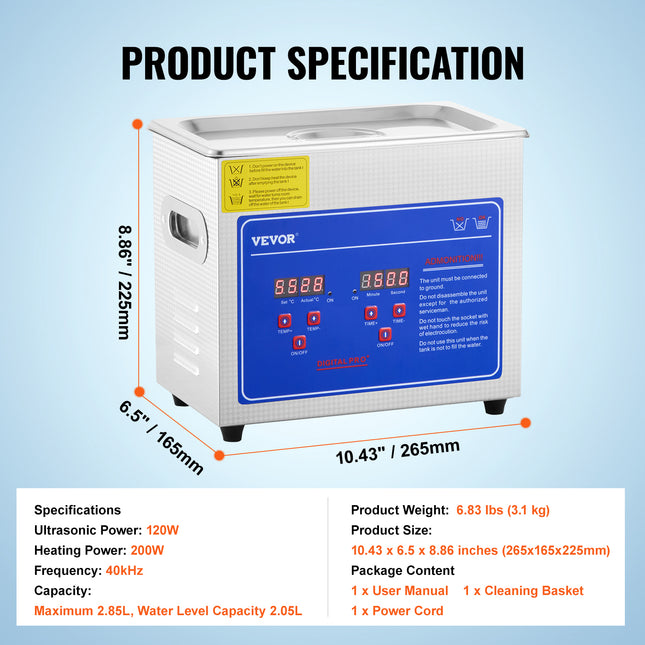 VEVOR Ultrasonic Cleaner with Digital Timer & Heater for Jewelry & Gla