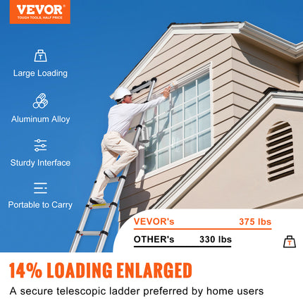 VEVOR 10.5 Ft Telescoping Aluminum Ladder - Portable & Multi-Purpose