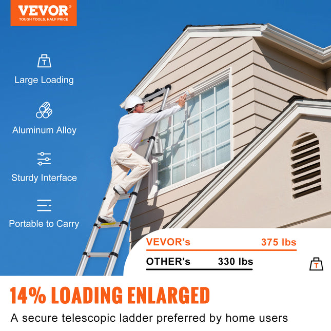 VEVOR 10.5 Ft Telescoping Aluminum Ladder - Portable & Multi-Purpose