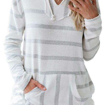 Striped Comfort Lounge Set with Pocket and Trendy Raw Hem