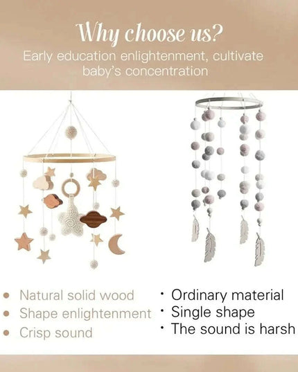Wooden Musical Baby Rattle Mobile with Crib Bell for Newborns – Infant Hanging Toy Holder for 0-24 Months