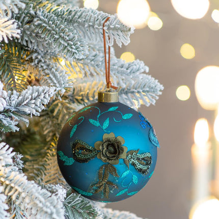 Room & Decor Set of 4 Blue Glass Christmas Ball Ornaments, 4.7" Decora