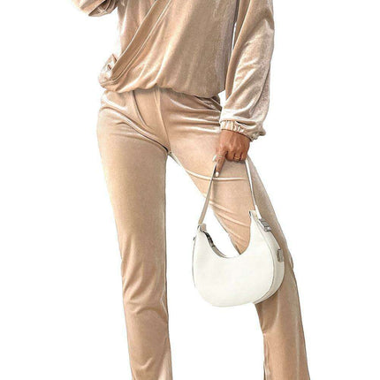 Velvet Elegance V-Neck Top and Slit Trousers Set