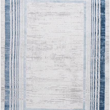 Room & Decor Blue Ivory Bordered Area Rug - Non-Shedding & Stain Resis
