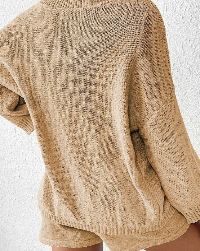 Khaki Knit Sweater and Shorts Set: Chic Comfort for Every Occasion