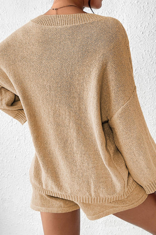 Khaki Knit Sweater and Shorts Set for Stylish Comfort