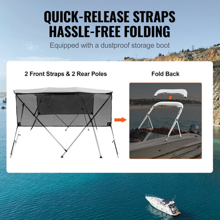 VEVOR 4 Bow Bimini Top Boat Cover with Detachable Sidewalls & Support