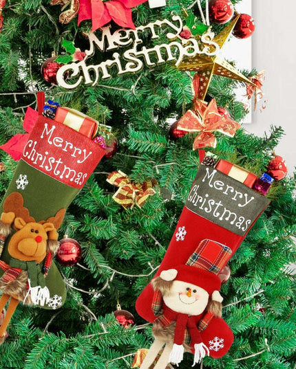 2024 New Year Xmas Big Stockings Set Decorations Christmas 3D Plush Big Sock Christmas Tree Pendant Decorating Supplies
