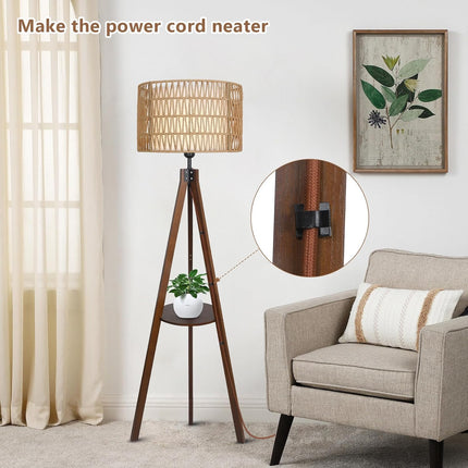Room & Decor Boho Tripod Floor Lamp with Rattan Shade & Foot Switch