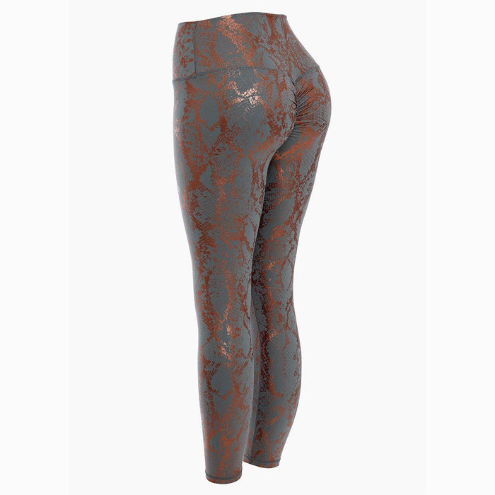 Stylish High Waist Yoga Leggings with Unique European-American Snake Print