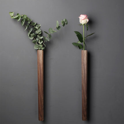 Japanese Style Wall Hanging Wooden Vase Hydroponic Flower Arrangements
