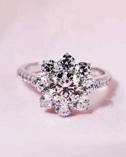 Exquisite Floral Moissanite Ring with Platinum-Plated Zircon Accents - Unmatched Sophistication