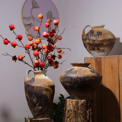 Mottled Kettle Ceramic Vases Set New Chinese Style Stoneware Butterfly Motif