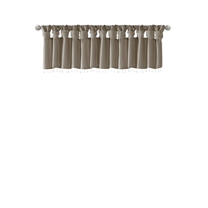 Room and Decor Lightweight Faux Silk Valance with Beads, Pewter 50x26