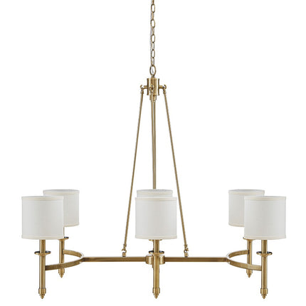 Room & Decor 6-Light Antique Gold Chandelier with Fabric Drum Shades