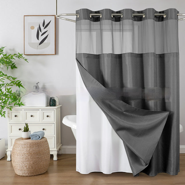 Waffle-Pattern Double-Layer Shower Curtain | 19 Colors
