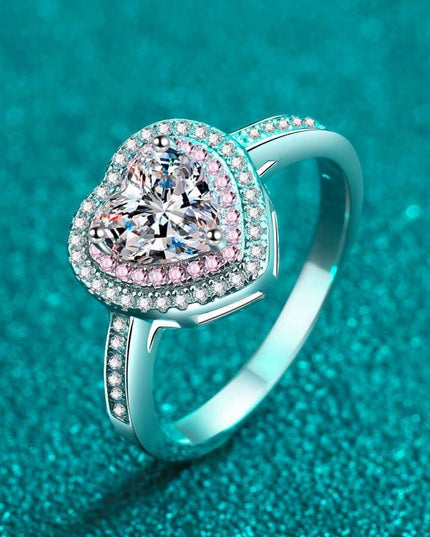 Charming Heart-Shaped Lab-Diamond Ring with Dazzling Zircon Highlights