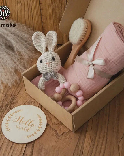 Adorable Baby Gift Set: Cotton Bath Towel, Crochet Rattle, and Accessories for Kids