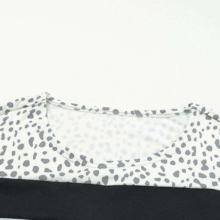 Chic Leopard Print Colorblock Lounge Set - Cozy Pullover and Shorts Ensemble