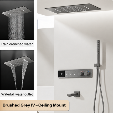 LED Digital Thermostatic Shower Set with Ceiling Rain Head & Slide Bar
