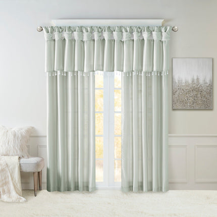 Room & Decor Lightweight Faux Silk Valance with Beads, Dusty Aqua 50x2