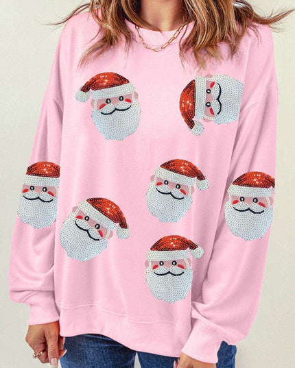 Festive Glitter Santa Crew Neck Sweater – Sparkling Holiday Chic